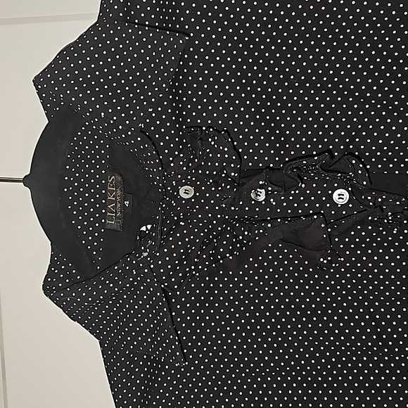 Lia Kes Black and White Dot Ruffle Long Sleeve Button Down Shirt Sz 4 - Picture 2 of 16